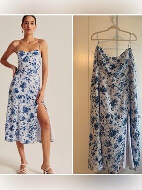 Abercrombie & Fitch Camille Midi Dress Blue and White Floral NWT